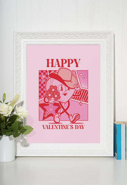 Happy Valentines Day Retro Valentine's Day Home Wall Decor Print
