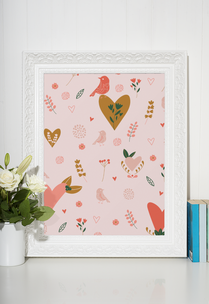 Valentine's Pink Pattern Valentine's Day Home Wall Decor Print