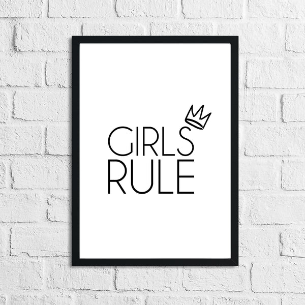Girls Rule Crown Children's Bedroom Room Wall Decor Print