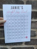 Personalised A4 Pink & Black Weight Loss Chart Tracker Print - st. lb Units - Laminated With Stars