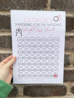 Personalised A4 Name Shredding For The Wedding Weight Loss Chart Tracker Print - st. lb Units - Laminated With Stars