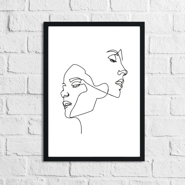 Simple Two Faces Line Work Bedroom Wall Decor Print