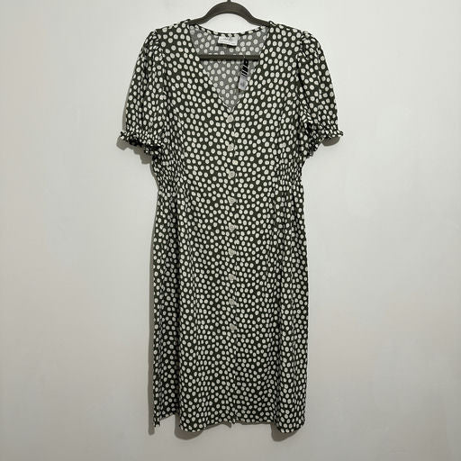 Wallis Green Fit Flare Dress Size 16 Polyester Midi Petite Khaki Spot Summer