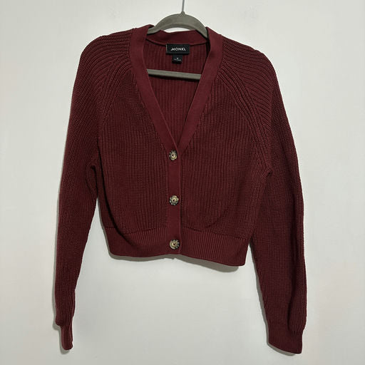 Monkl Ladies Cardigan Red Size M V-Neck Cotton Blend Knitted Cropped