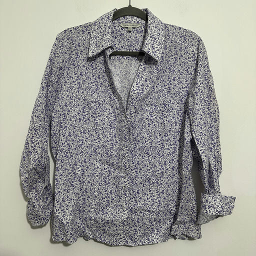 Laura Ashley Ladies Shirt  Button-Up Purple Size 18 Linen  Long Sleeve   White F