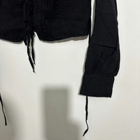Topshop Black Viscose Long Sleeve Tie Up Blouse Size 10