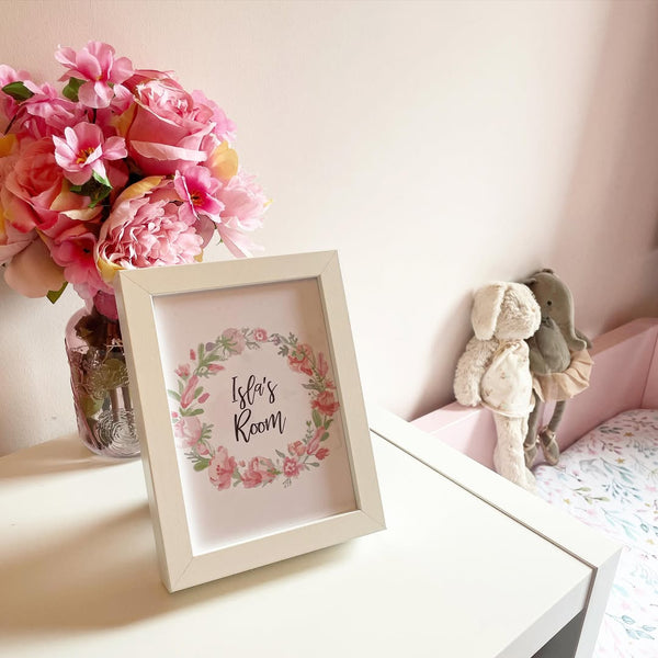 Personalised Floral Wreath Name Children's Room Wall Decor Print