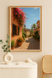 Mediterranean Street Wall Art – Rustic Floral Alleyway Photography Print