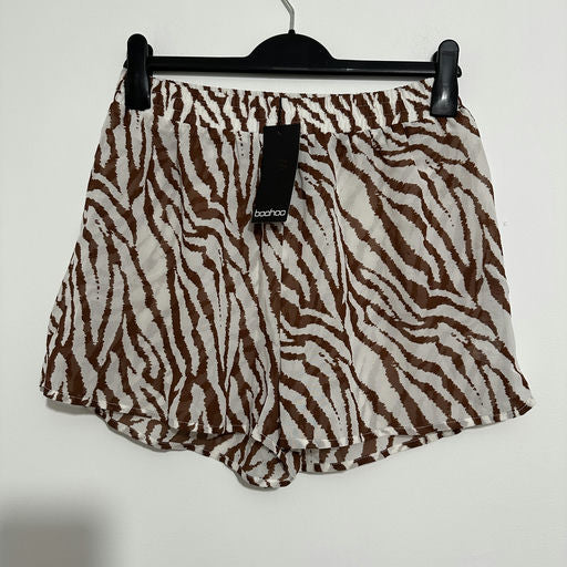 Boohoo Tiger Print Sheer White Beach Shorts Size M Medium Polyester
