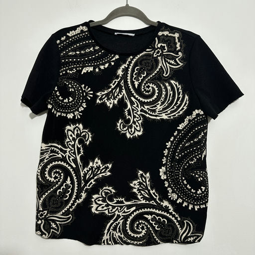 Zara Ladies Top  T-Shirt Black Size M Medium Polyester  Short Sleeve