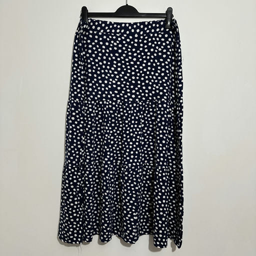 Wallis Ladies Maxi Skirt Blue Size 16 Viscose Navy Spot Midi Petite