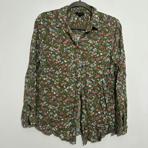 Topshop Green Floral Viscose Shirt Size 10 Long Sleeve Casual Ladies