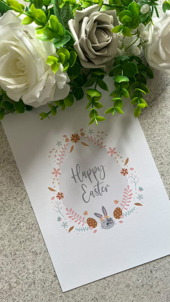 Happy Easter Bunny Egg Wreath 2024 Spring Easter Seasonal Wall Home Decor Print