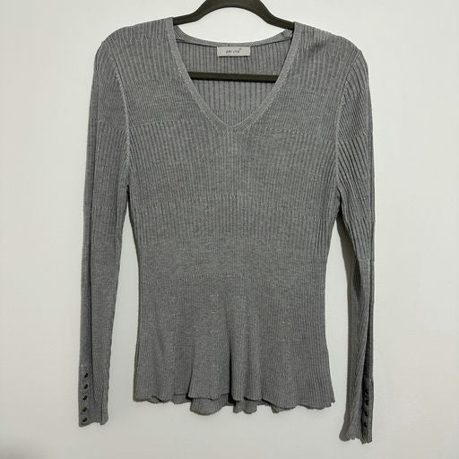 M&S Ladies Jumper Pullover  Grey Size 14 Acrylic Blend V-Neck    Flare