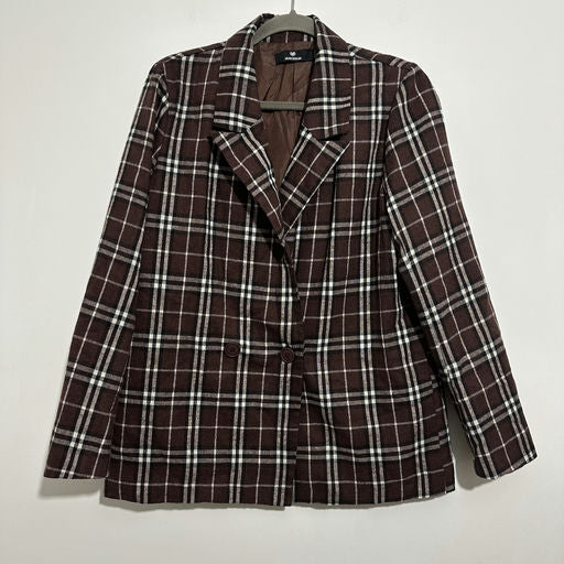 Heartbreak Ladies Brown Check Blazer Jacket Size 10 Cotton Blend Oversized