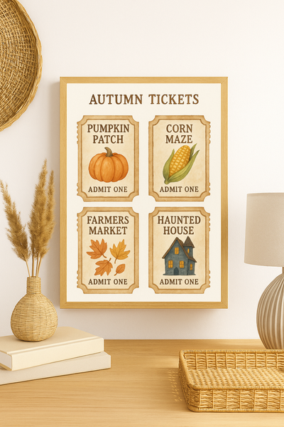 Autumn Tickets Wall Art – Pumpkin Patch, Corn Maze, Farmers Market & Haunted House