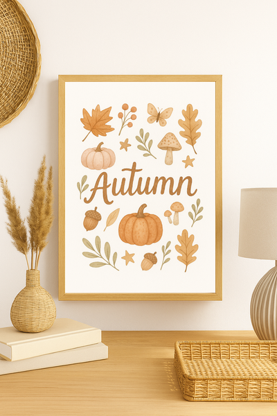 Autumn Vibes – Fall Foliage & Pumpkin Wall Art Print