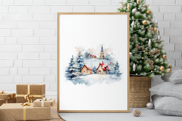 Christmas Small Town Scene 2023 Winter Christmas Seasonal Wall Home Decor Print
