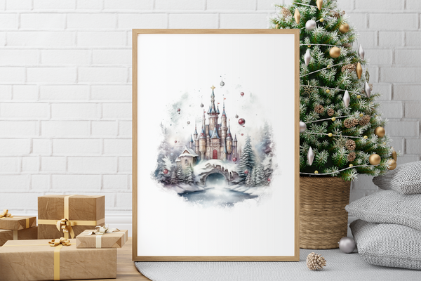 Watercolour Castle 2023 Winter Christmas Seasonal Wall Home Decor Print