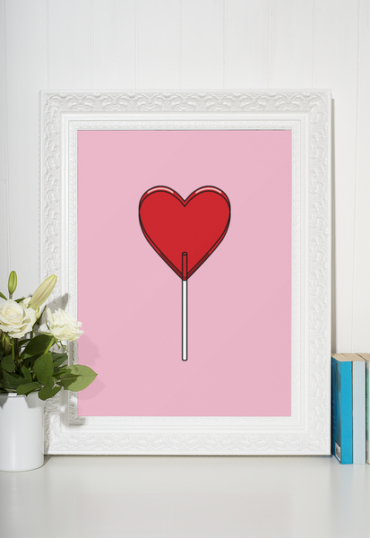 Heart Lolly Valentine's Day Home Wall Decor Print