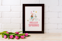 Hello Spring Bunny On Bike 2024 Spring Easter Seasonal Wall Home Decor Print