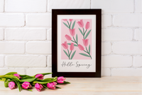 Hello Spring Tulips Pink 2024 Spring Easter Seasonal Wall Home Decor Print