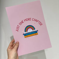 Just One More Chapter Book Lover Rainbow Pink Children's Room Wall Decor Print