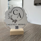 Custom Create Own Design Circle Acrylic Plaque Sign With Wooden Base