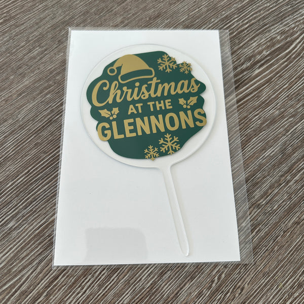 Personalised 10cm Circle Acrylic Christmas Surname Santa Reusable Party Cake Topper