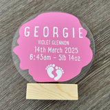 New Baby Personalised Gift Acrylic Plaque Sign With Wooden Base