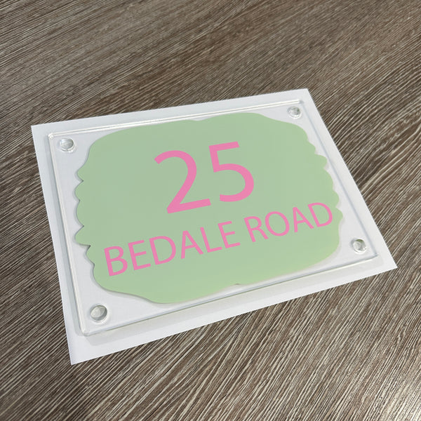Sage Green Background House Name/Number High Quality Acrylic Outdoor Or Inside Sign Including Fixtures & Standoffs - Assorted Colours & Fonts (See Images)