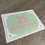 Sage Green Background House Name/Number High Quality Acrylic Outdoor Or Inside Sign Including Fixtures & Standoffs - Assorted Colours & Fonts (See Images)