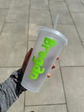 Personalised Name Dino Tumbler Venti Cold Cup 24oz - With Straw (Name Colour Can Be Chosen)