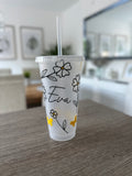 Personalised Name Floral Butterfly Tumbler Venti Cold Cup 24oz - With Straw