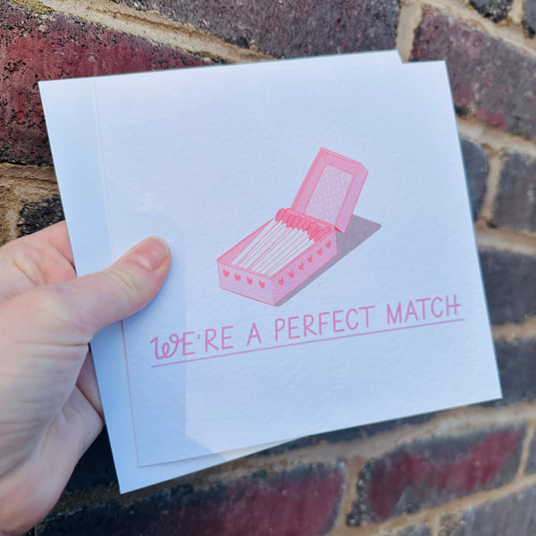 We're A Perfect Match Valentines Day Funny Humorous Hammered Card & Envelope