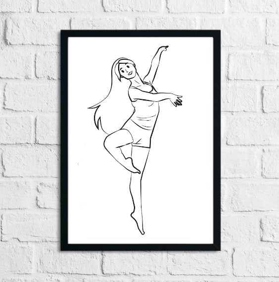 Ballet Dancer Pose Exercise Line Vector Illustration Home Decor Print