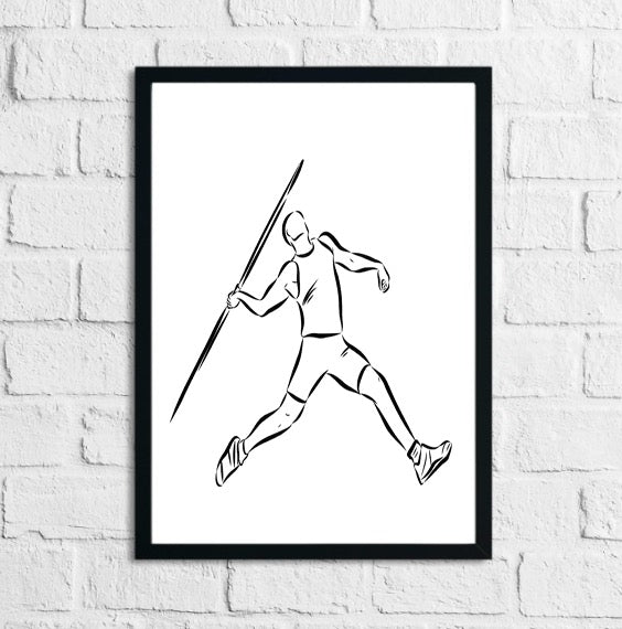 Hand Sketched Athlete Javelin Throw Vector Illustration Print for Home Decor