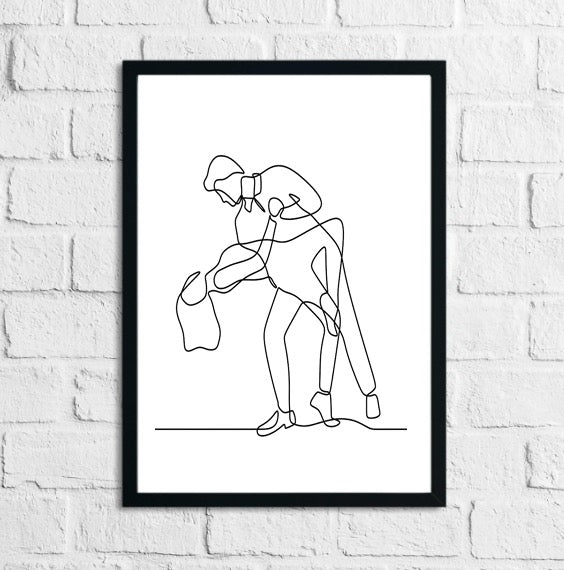 Minimalist Continuous Line Drawing Art Print of Dancing Figure Modern Home Decor