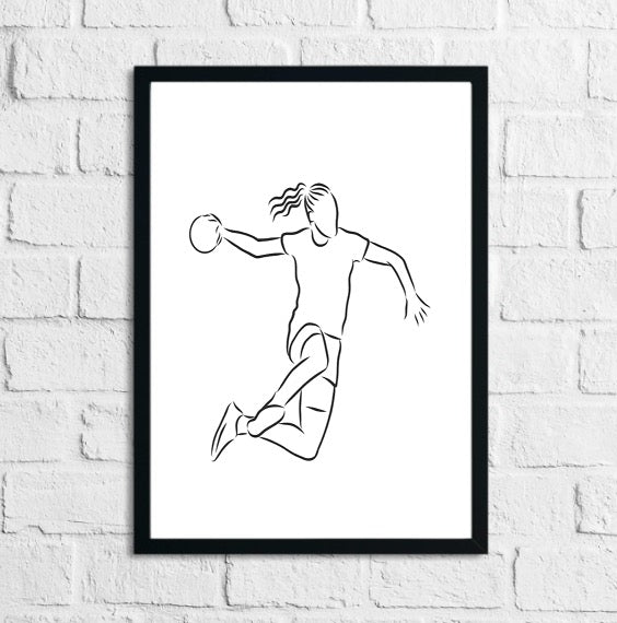 Handball Player Illustration Black and White Home Decor Print