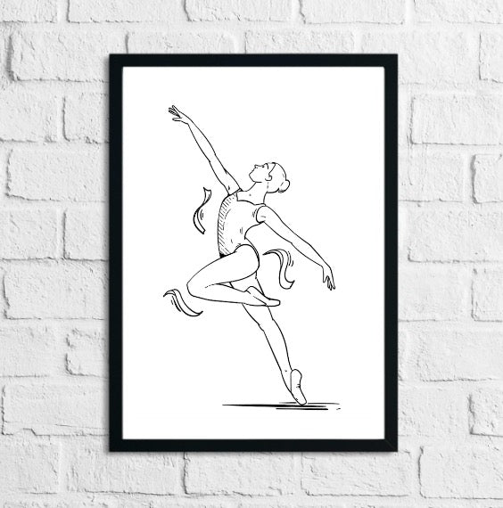 Hand Drawn Ballerina Outline Illustration Home Decor Print