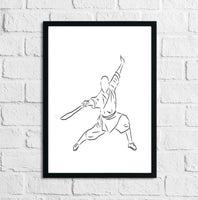 Kung Fu Fighter Vector Sketch Chinese Martial Art Hand Drawn Illustration Home Decor Print
