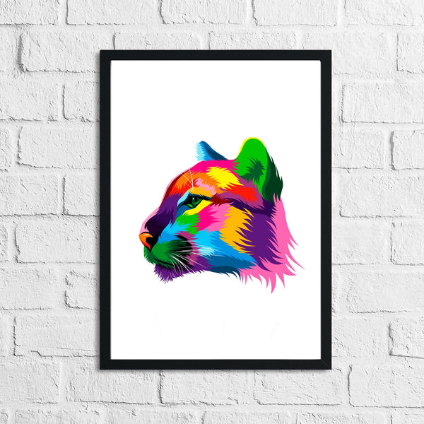 Abstract Multicoloured Puma Cougar Head Portrait Home Decor Print