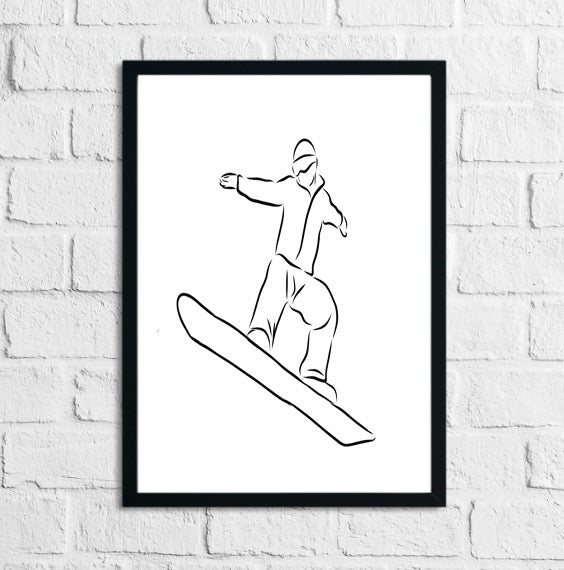 Snowboarding Adventure Hand Drawn Sketch Home Decor Print Active Lifestyle Wall Art