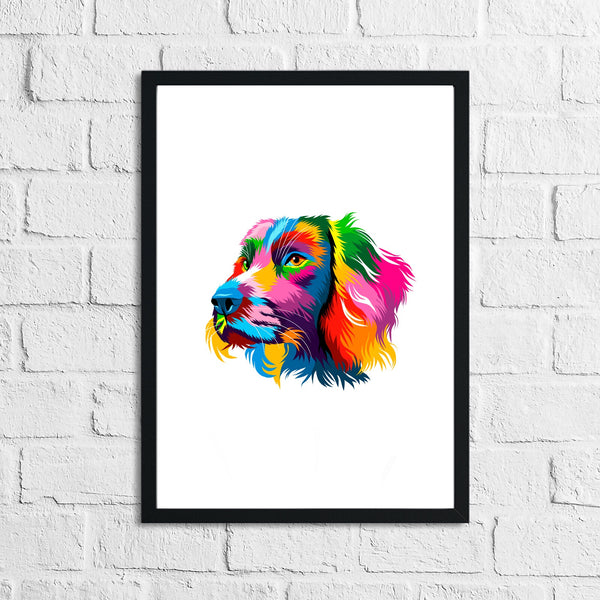 Abstract Spaniel Dog Head Portrait Multicoloured Paints Home Decor Print