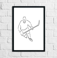 Ice Hockey Player Skating with Puck Vector Silhouette Home Decor Print Front View