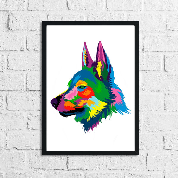 Multicoloured Wolf Head Portrait Watercolor Splash Home Decor Print