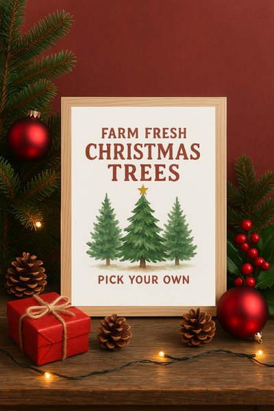 Pick Your Own Farm Fresh Christmas Trees Wall Art – Rustic Holiday Tree Farm Print