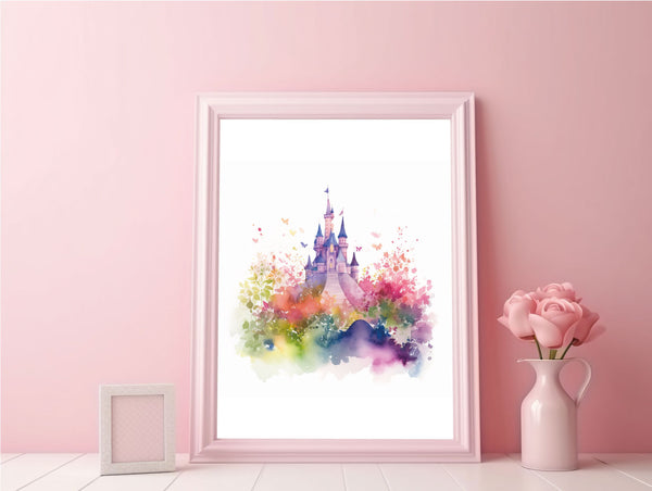Watercolour Princess Castle Fairytale Children's Bedroom Room Wall Decor Print
