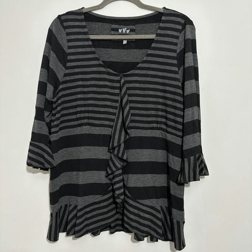 M&S Ladies Top  Blouse Black Size 18 Polyester  3/4 Sleeve   Striped Jumper