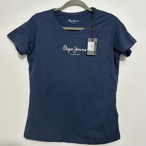 Pepe Jeans London Ladies Top  T-Shirt Blue Size L Large Cotton Blend  Short Slee